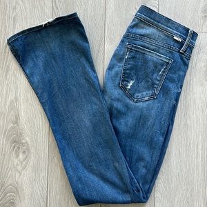 MOTHER The Runaway Graffiti Girl Flared Jeans Distressed Denim Made in USA